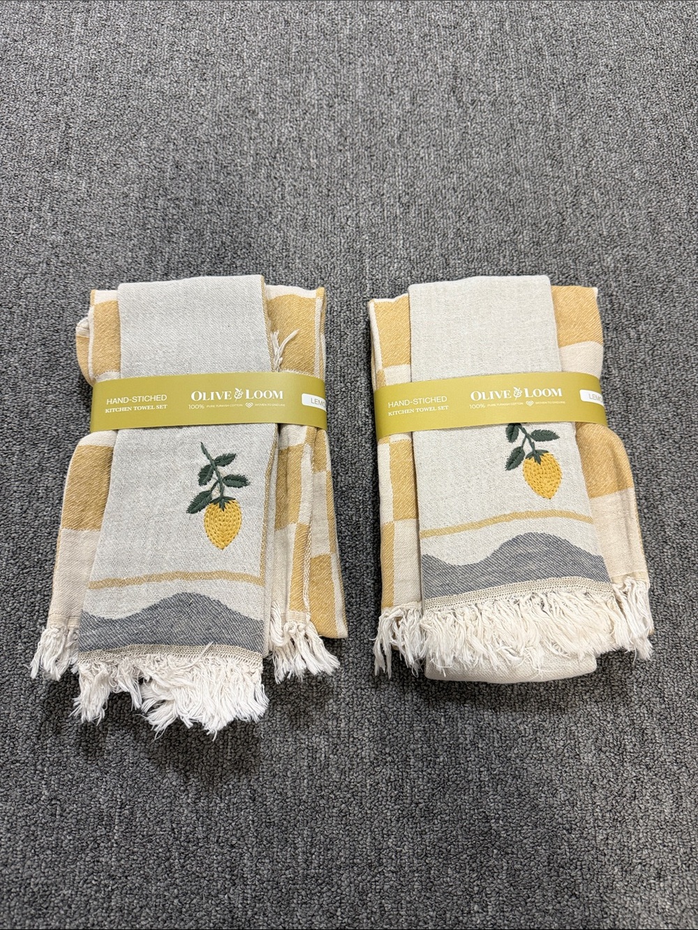 Olive & Loom LEMON HAND-STITCHED TEA TOWEL SET
